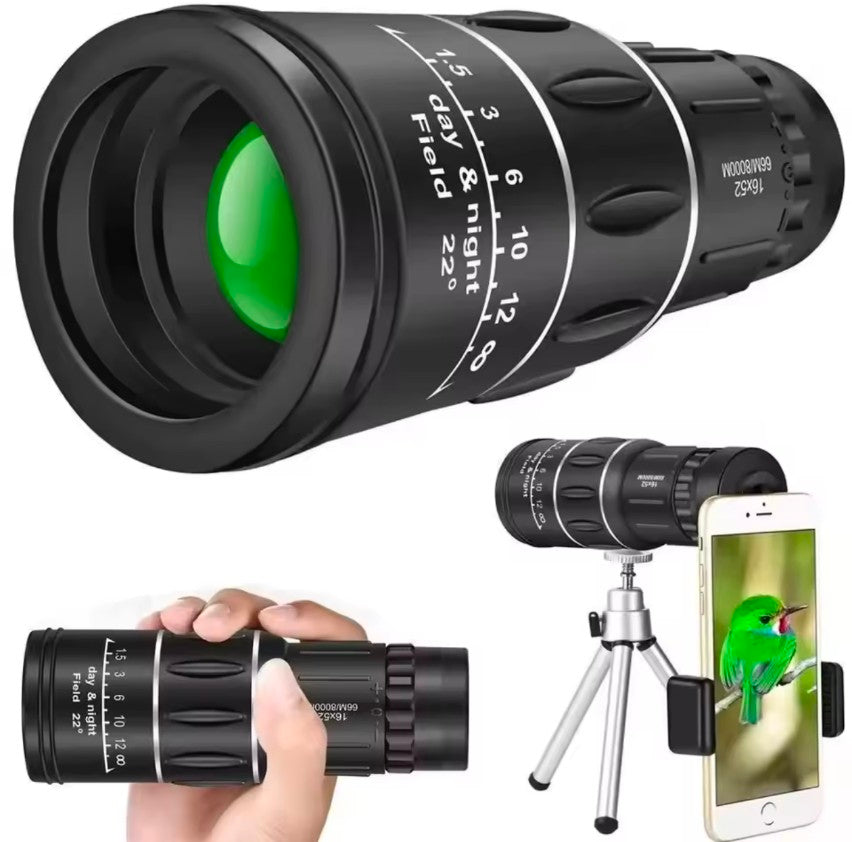 16X52 Compact Monocular Optical Lens High Definition Handheld Telescope BAK4 Prism Waterproof with Neck Strap