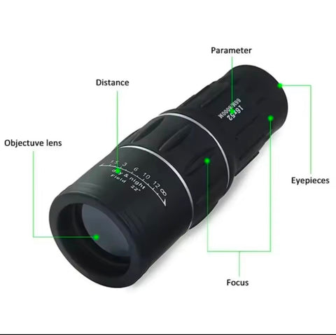 16X52 Compact Monocular Optical Lens High Definition Handheld Telescope BAK4 Prism Waterproof with Neck Strap