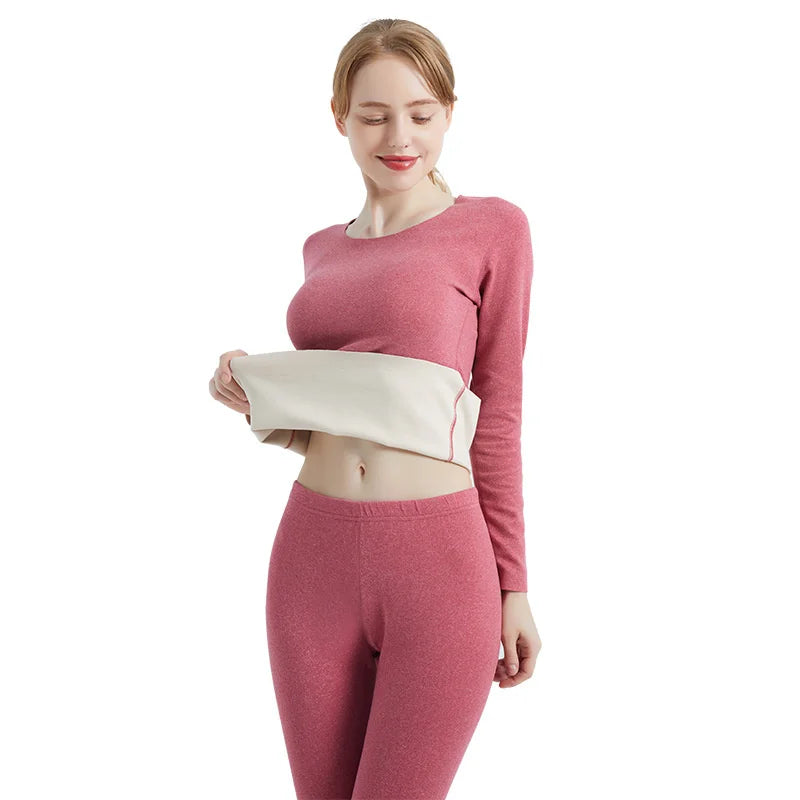 Ladies Winter Thermal Underwear Double Layer Warm Lingerie Suit