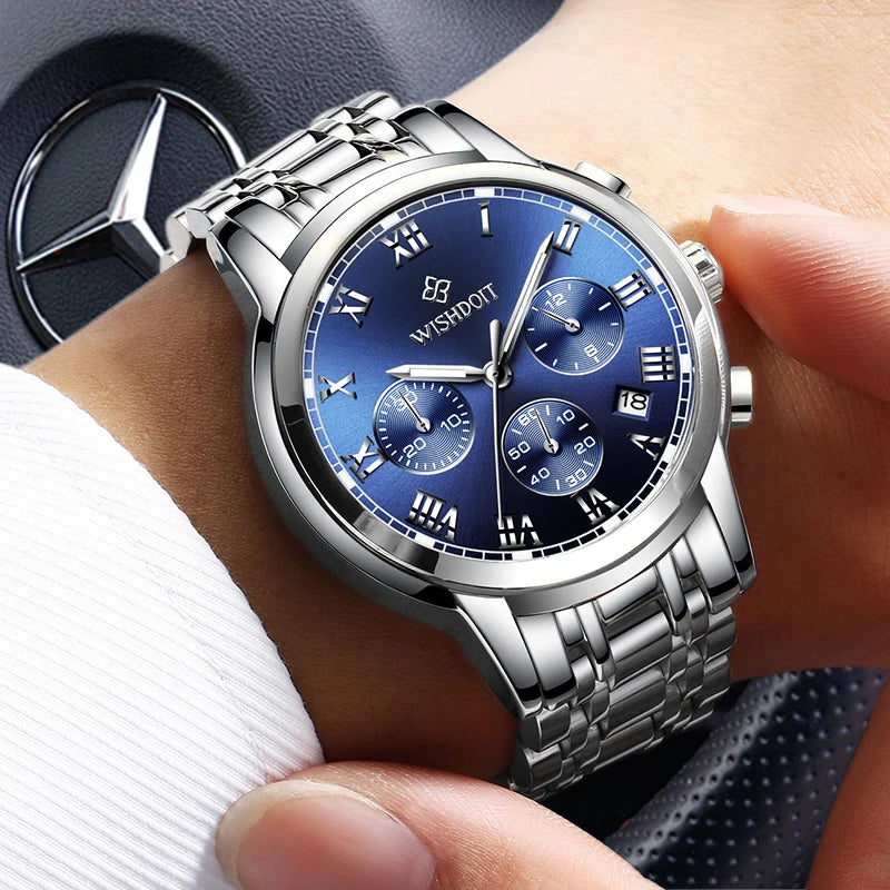 DIAR 2024 Men's Waterproof Watch Stainless Steel Luxury Chronograph Qu ...