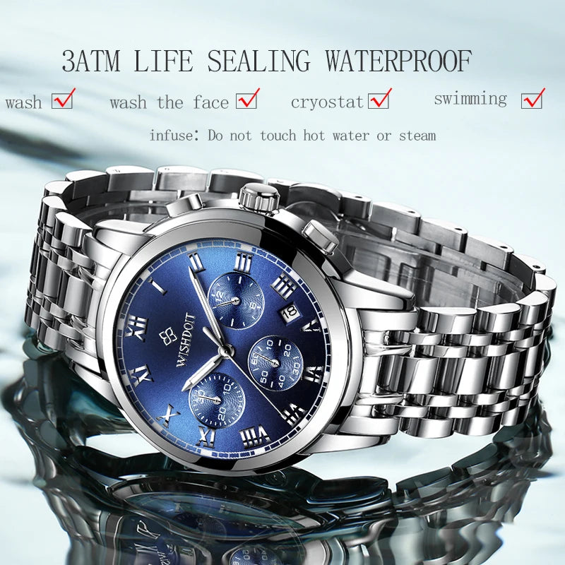 DIAR 2024 Men's Waterproof Watch Stainless Steel Luxury Chronograph Quartz Watch