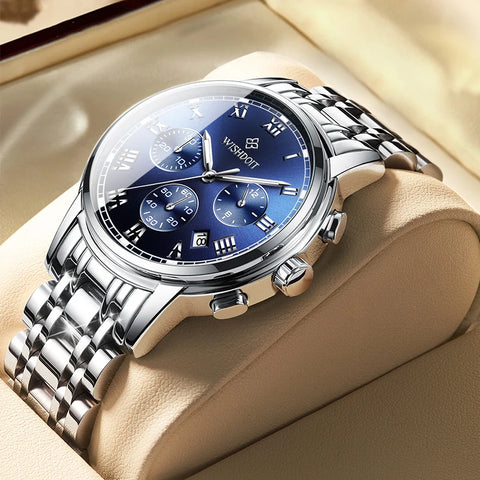 DIAR 2024 Men's Waterproof Watch Stainless Steel Luxury Chronograph Quartz Watch