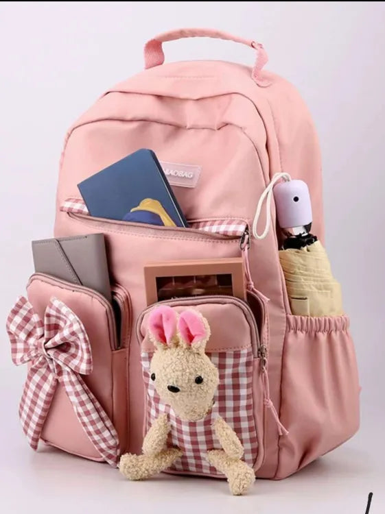 Student College School Backpack bow and bunny backpack with free sticker