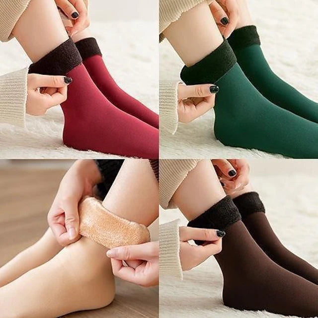 4 Pairs New Winter Cashmere Plus Velvet Fleece Socks for Women & Men