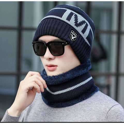 Men Winter Velvet Cap with thick Muffler
