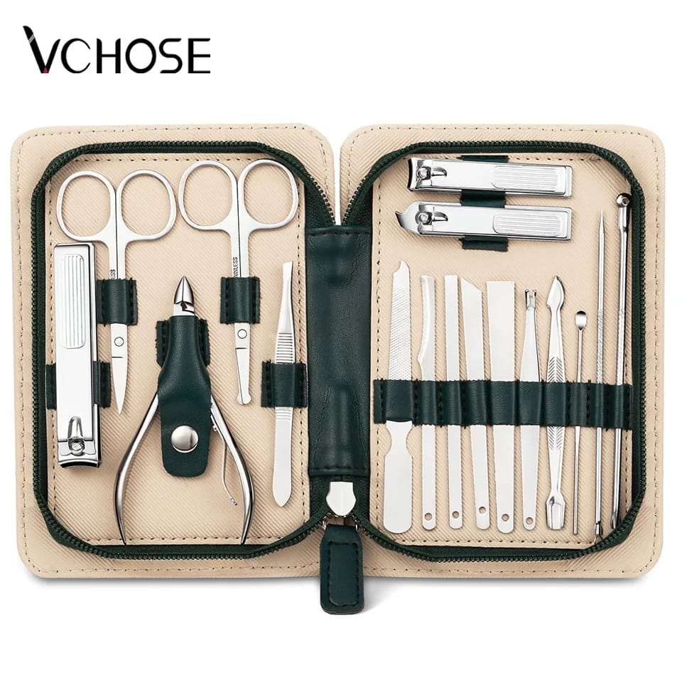 MANICURE PEDICURE KIT with Travel Case Stainless Steel Nail Care Tools Set Portable