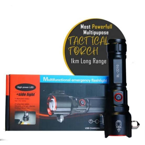 Multifunctional RL 2210 Ruilang Rechargeable Flashlight & Power Bank Glass Breaker option  - 1KM Range