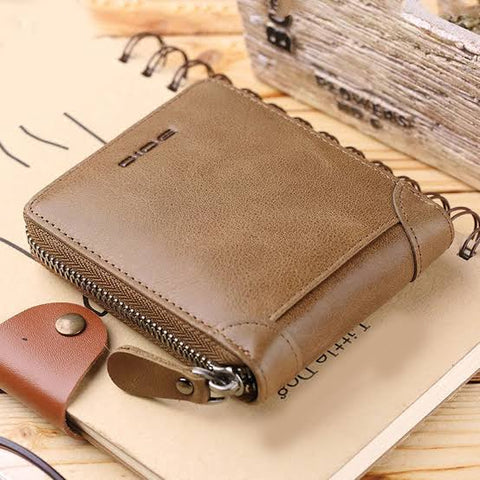 DIDE Brand zipper Men's Leather Wallet Zipper Small Purse Card Holder
