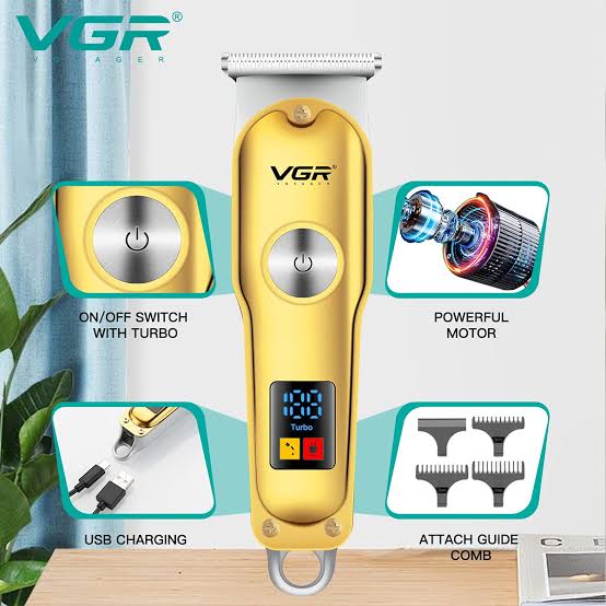 VGR V-290 Digital Display Professional Cordless Hair Clippers Cutter Rechargeable Wireless Hair Grooming Set Beard Trimming Beard Styling Rechargeable Li-ion Battery 600mAh 120 mins Runtime - Golden