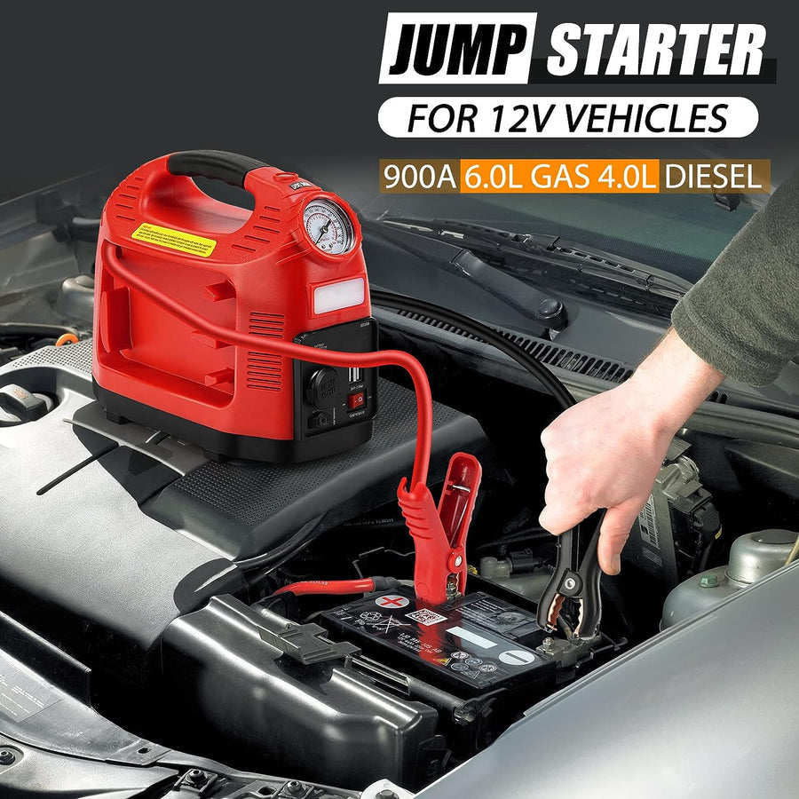 12V 300A Portable Car Jump Starter Power Bank Battery Booster Car Air Pump With USB Charger Led Light Tire Inflation