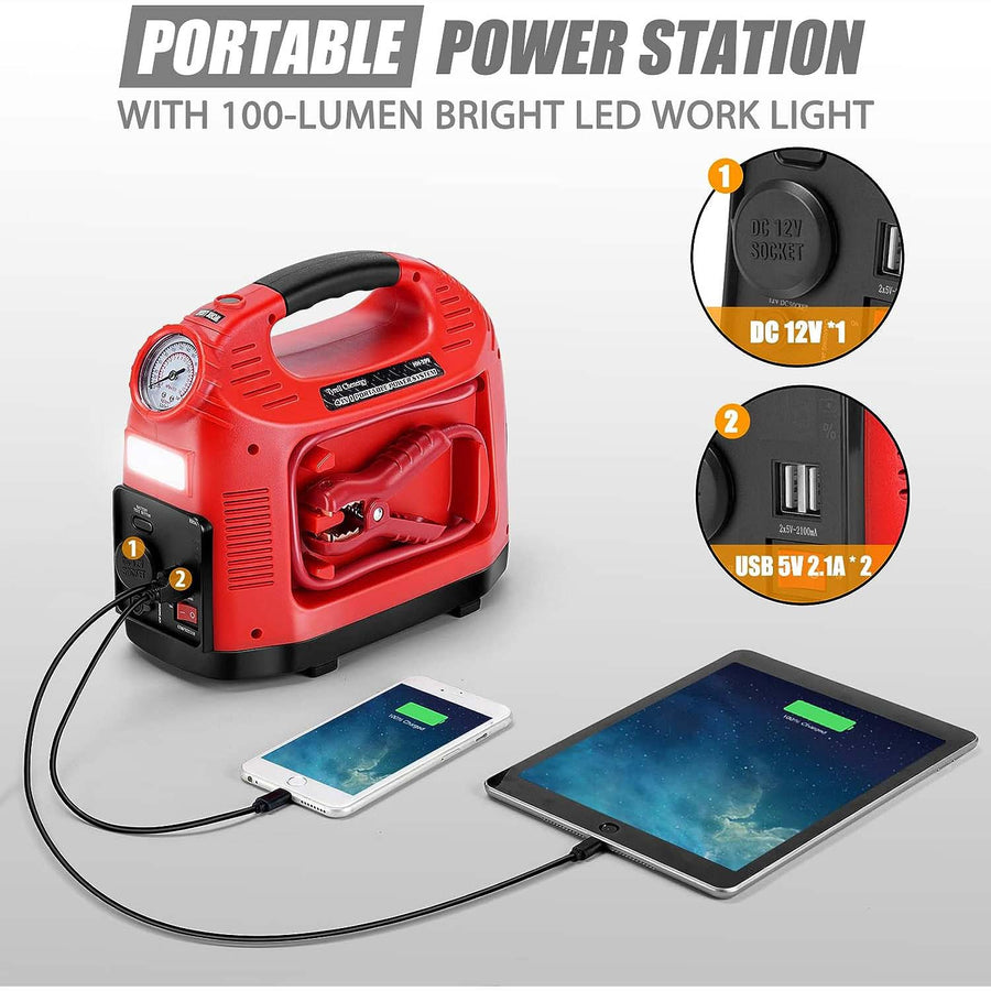 12V 300A Portable Car Jump Starter Power Bank Battery Booster Car Air Pump With USB Charger Led Light Tire Inflation