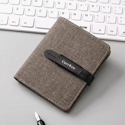 Three-Fold Men Nylon Slim Wallet Card Holder Strap Money Clip