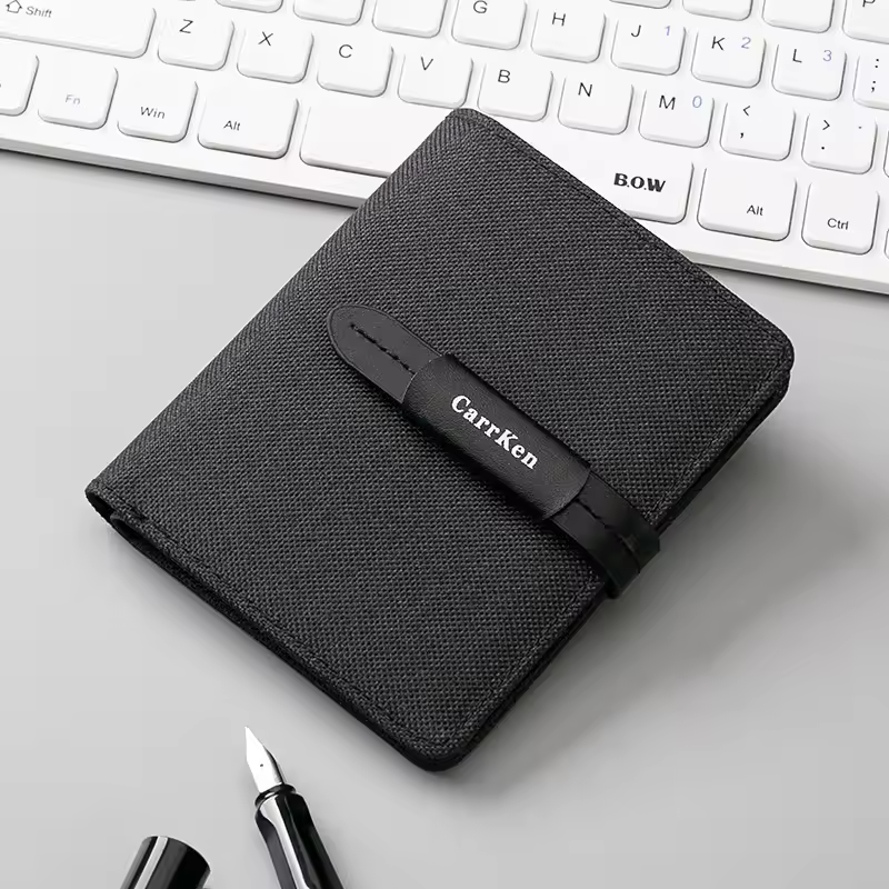 Three-Fold Men Nylon Slim Wallet Card Holder Strap Money Clip