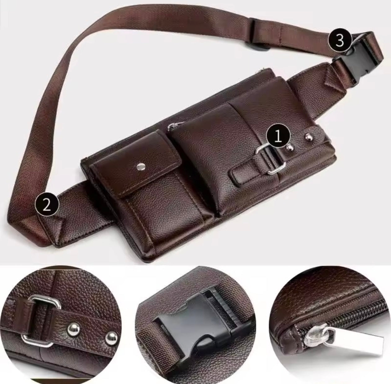 Vintage Leather Business Shoulder Bag Travel Sports Outdoor Sling Pack