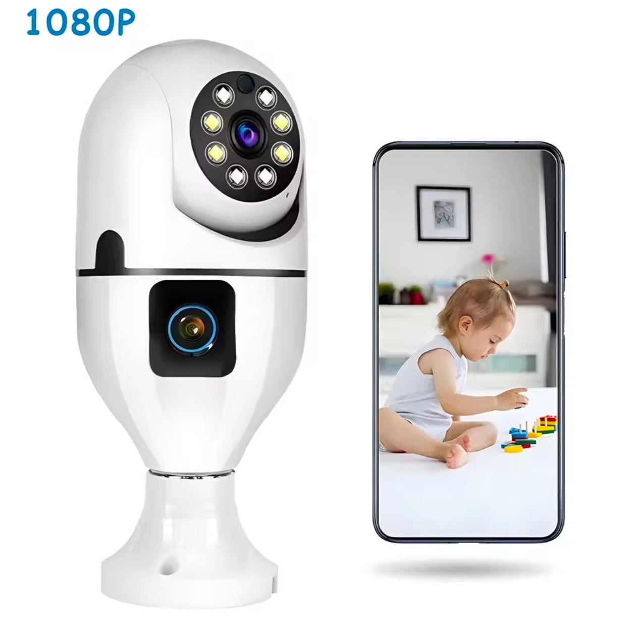 CCTV PTZ WiFi Dual Lens Screen E27 Bulb Camera