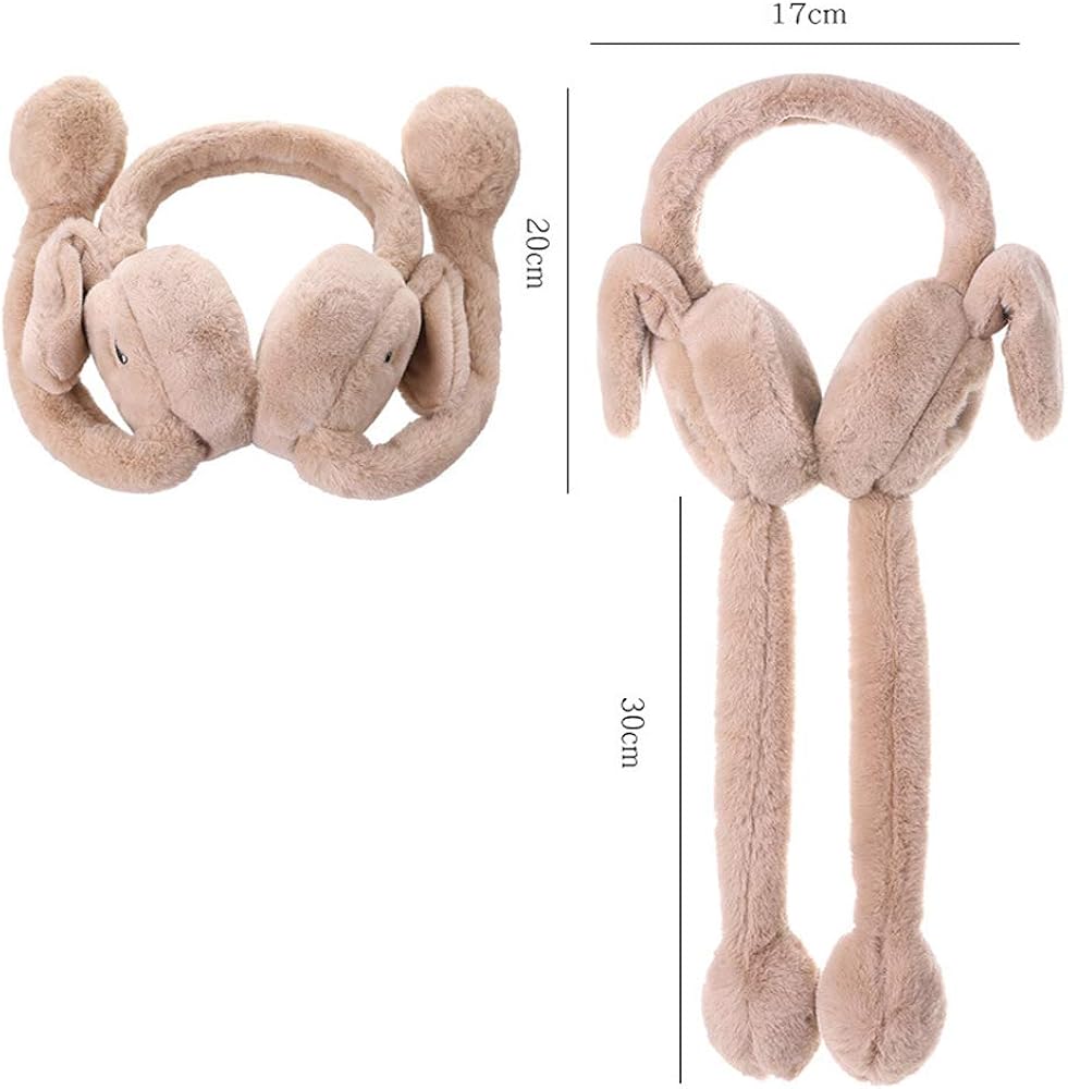 Women's Winter Plush Earwarmer Bunny Earmuffs with Moving Jumping Rabbit Ears Windproof Airbag Ear Bag