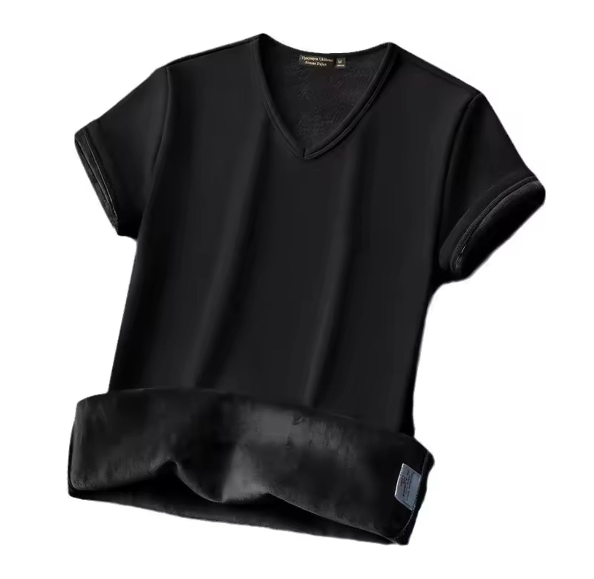 Winter Men's Velvet Short Sleeve T-shirt Base Shirt O-neck Free Size