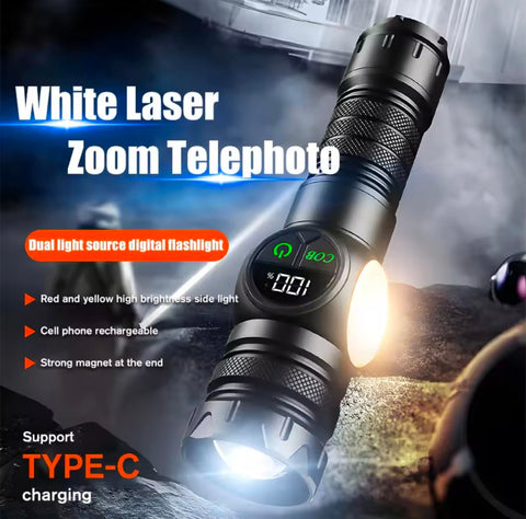 2km Long range 1000Lm Aluminium Zoom Torch Type-C Rechargeable