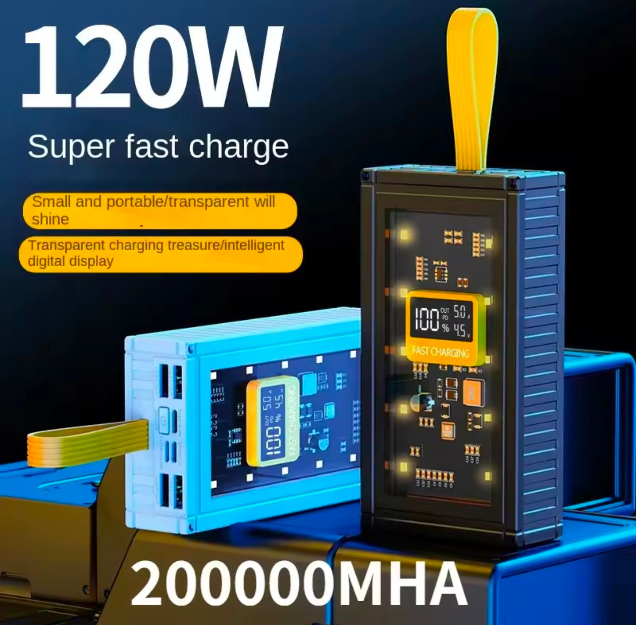 120W 20000Mah Fast Charging Transparent Power Bank