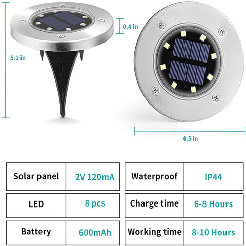 4pcs 8LED Solar Decoration Light Outdoor Garden Solar Underground Light