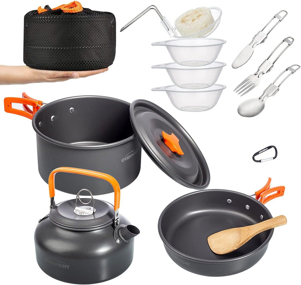 Portable Lightweight camping cookware set with kettle big size