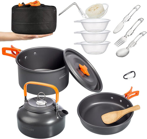 Portable Lightweight camping cookware set with kettle big size