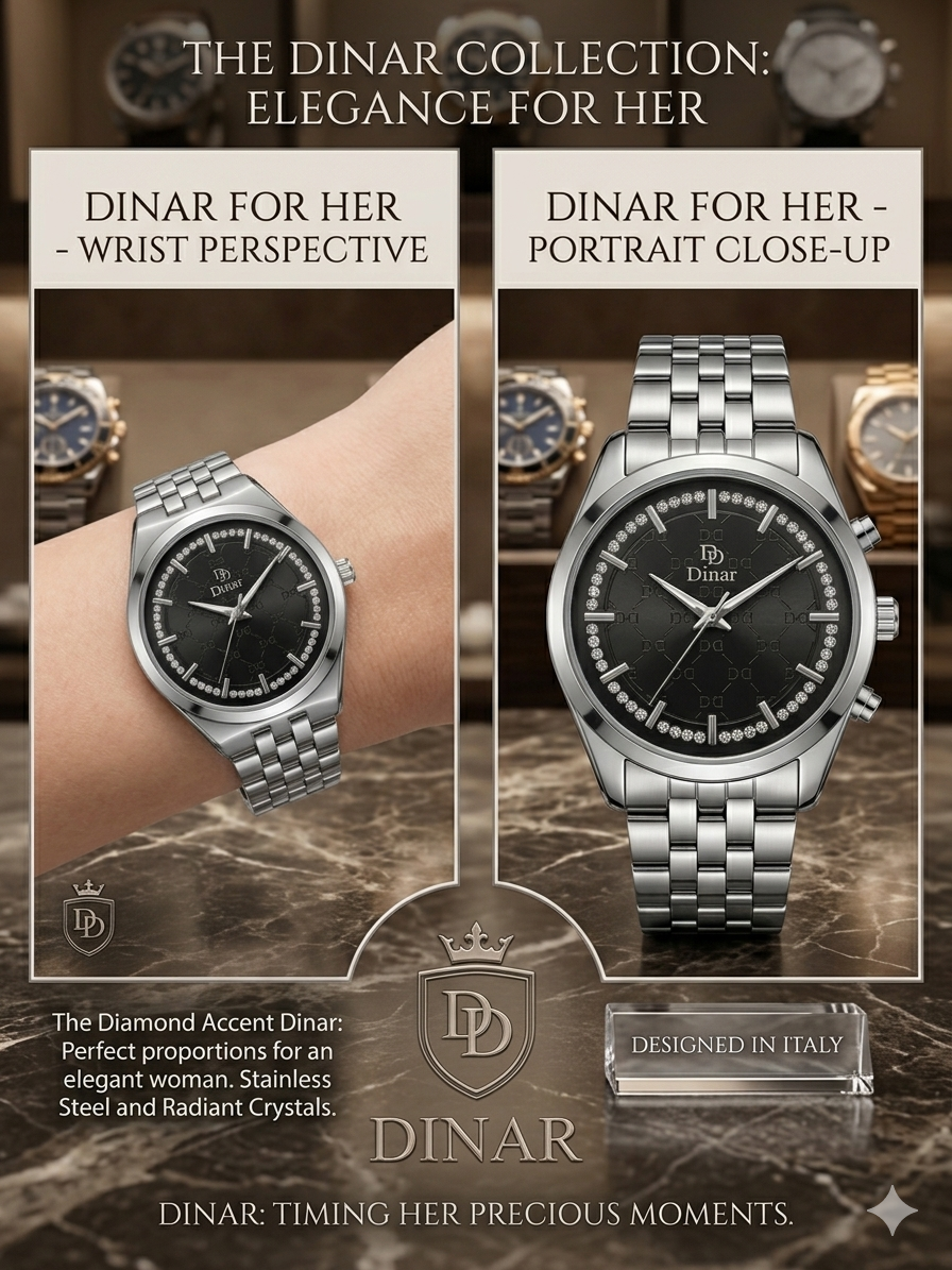 Dinar Brand Luxury ladies Stainless steel New Fashion Watch Waterproof
