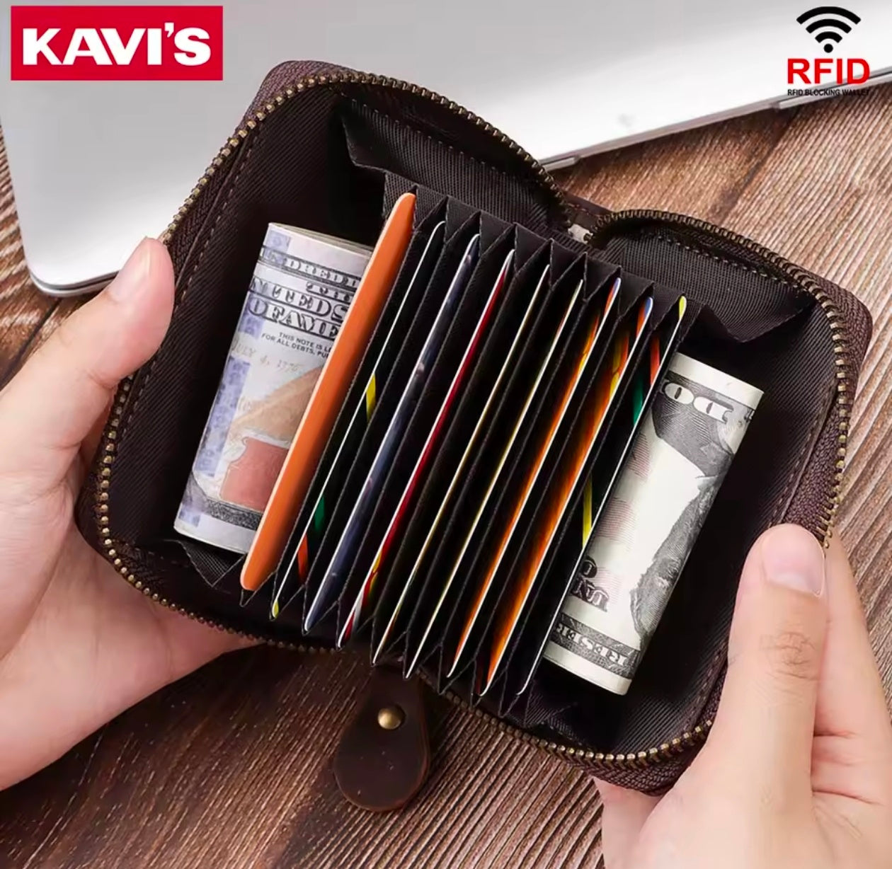 KAVIS 100% Genuine Leather Multi Card Slot Wallet