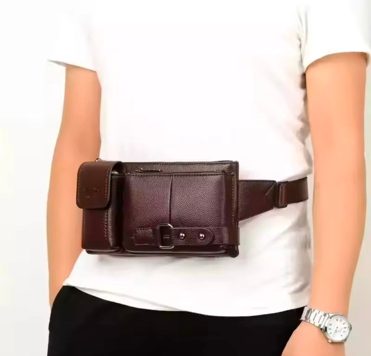 Vintage Leather Business Shoulder Bag Travel Sports Outdoor Sling Pack