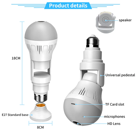 V380 PRO 360  Bulb Wifi Camera Light Bulb