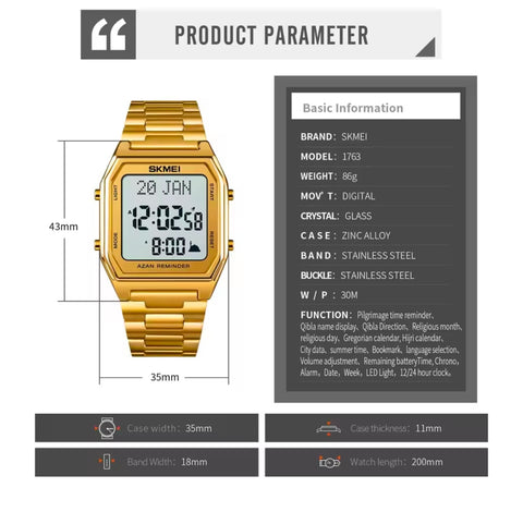 Muslim Azan prayer time Qibla direction watch