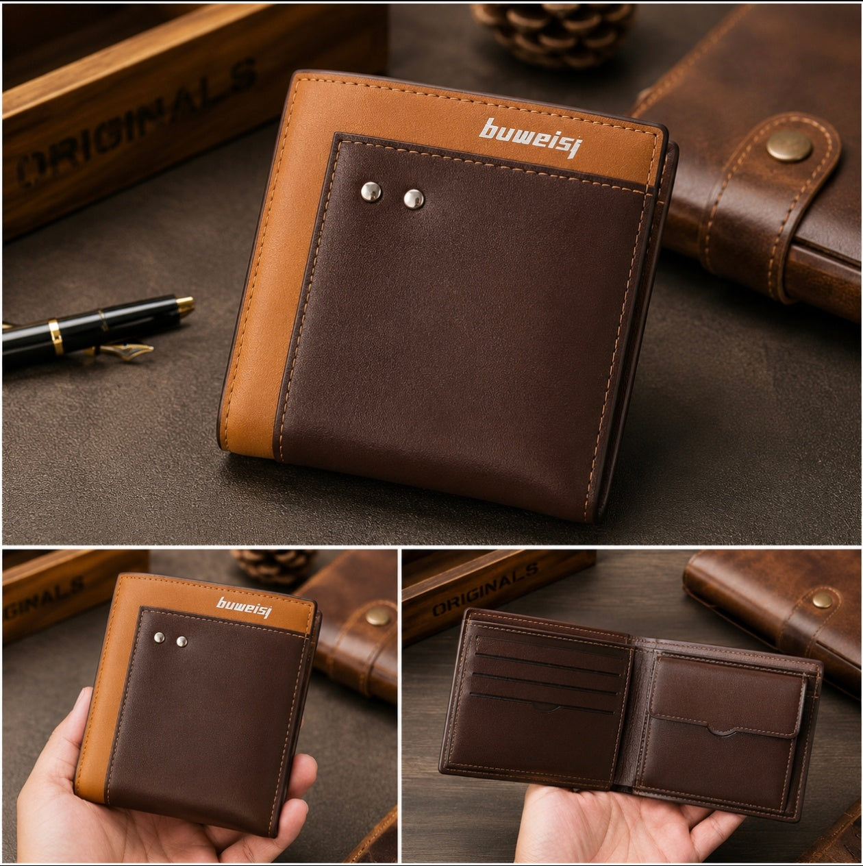 Cow Leather Kavi Vintage Short Zipper Wallet