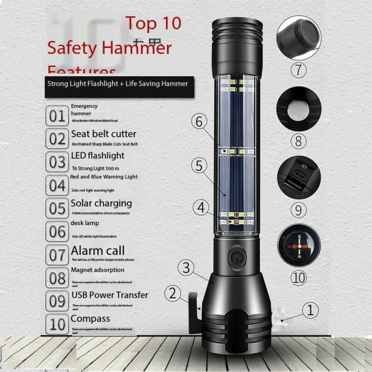 Flash light Solar Powered Waterproof USB Rechargeable torch, Torch Price in Pakistan