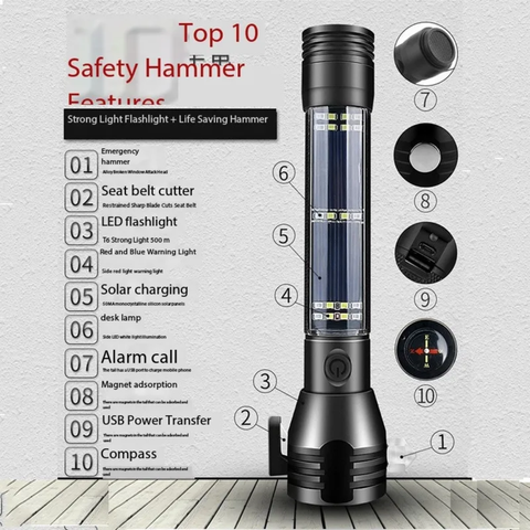 Flash light Solar Powered Waterproof USB Rechargeable torch, Torch Price in Pakistan