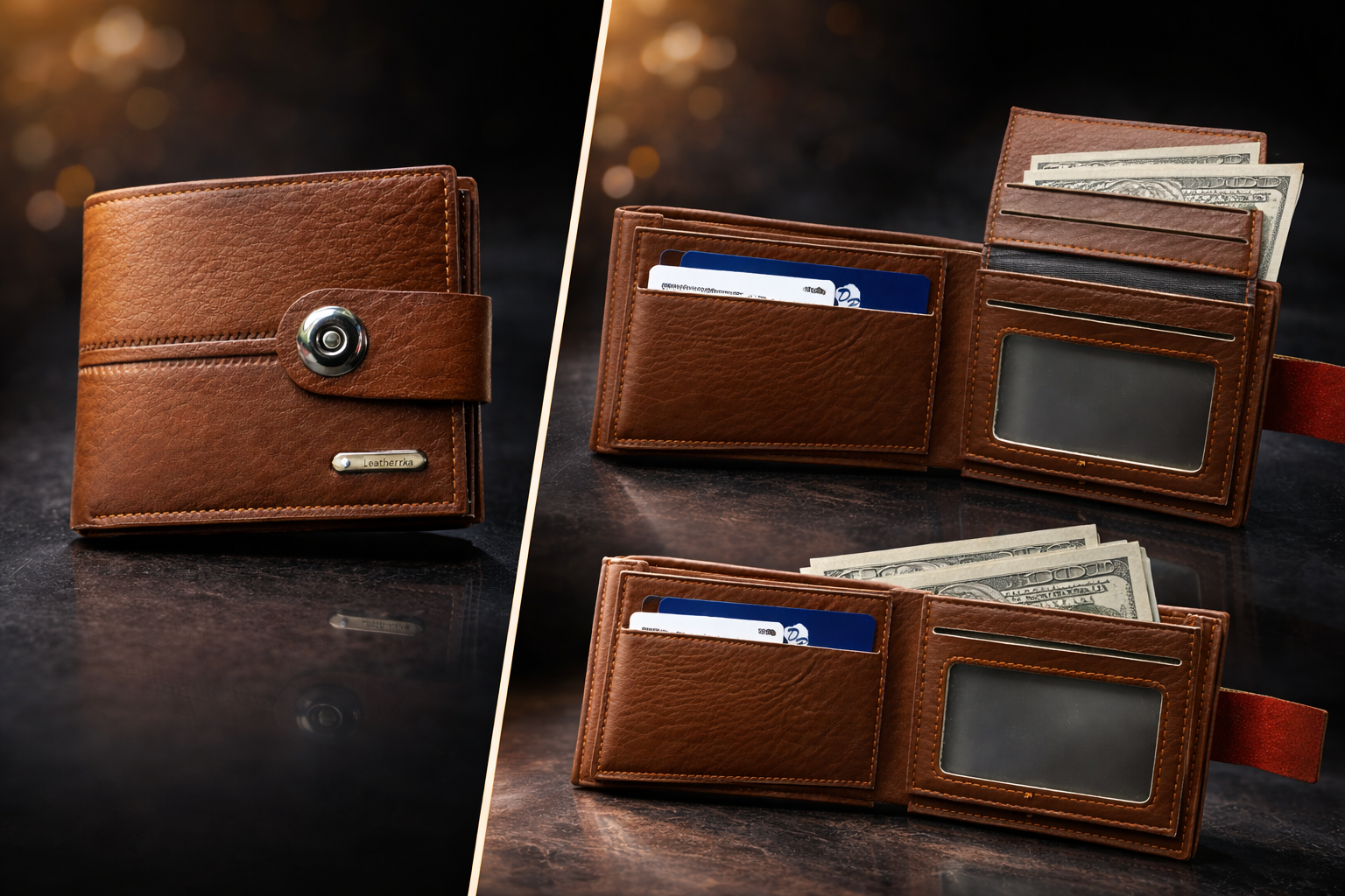 Premium Quality Genuine leather Wallet Magnetic Button