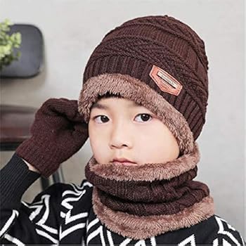 2Pcs Warm Knit Beanie Cap and Scarf for kids
