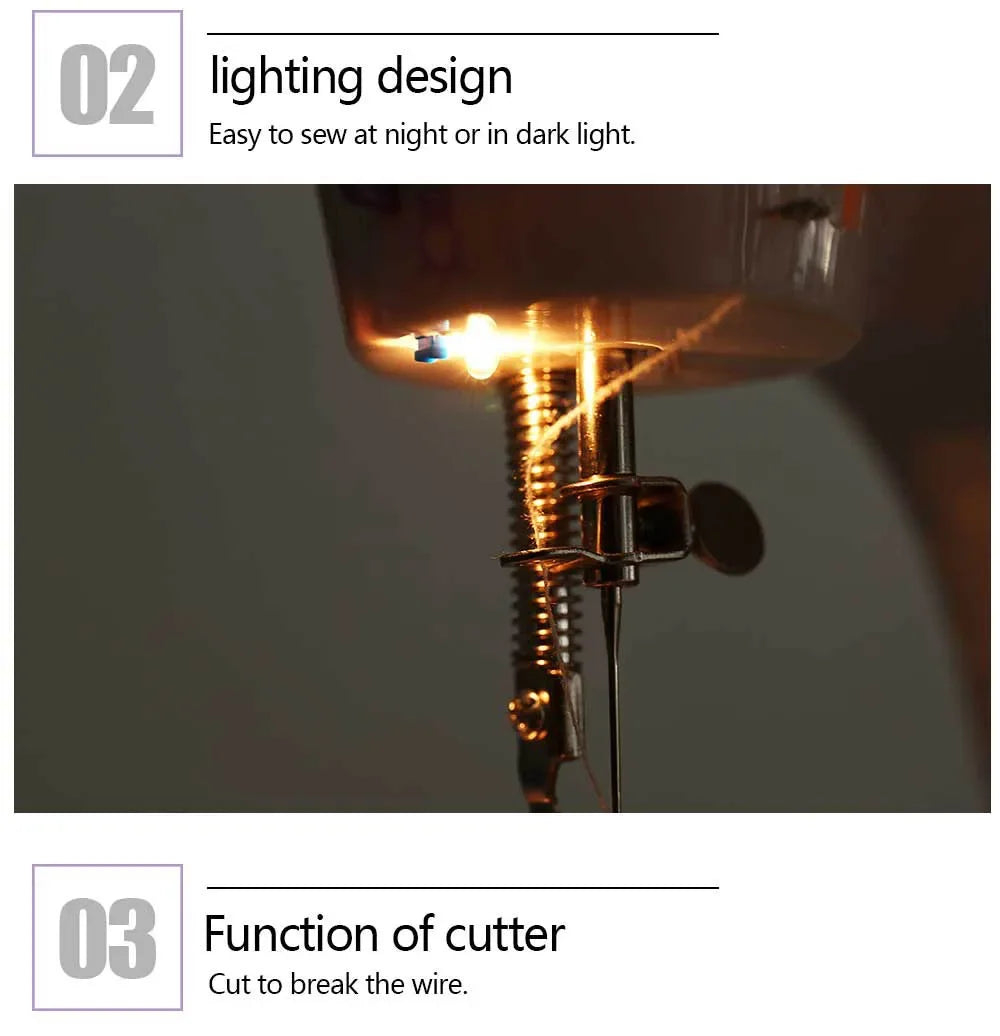 Mini Electric Double-Speed Sewing Machine with Night Light Foot Pedal Portable Home Starter Kit for Beginners