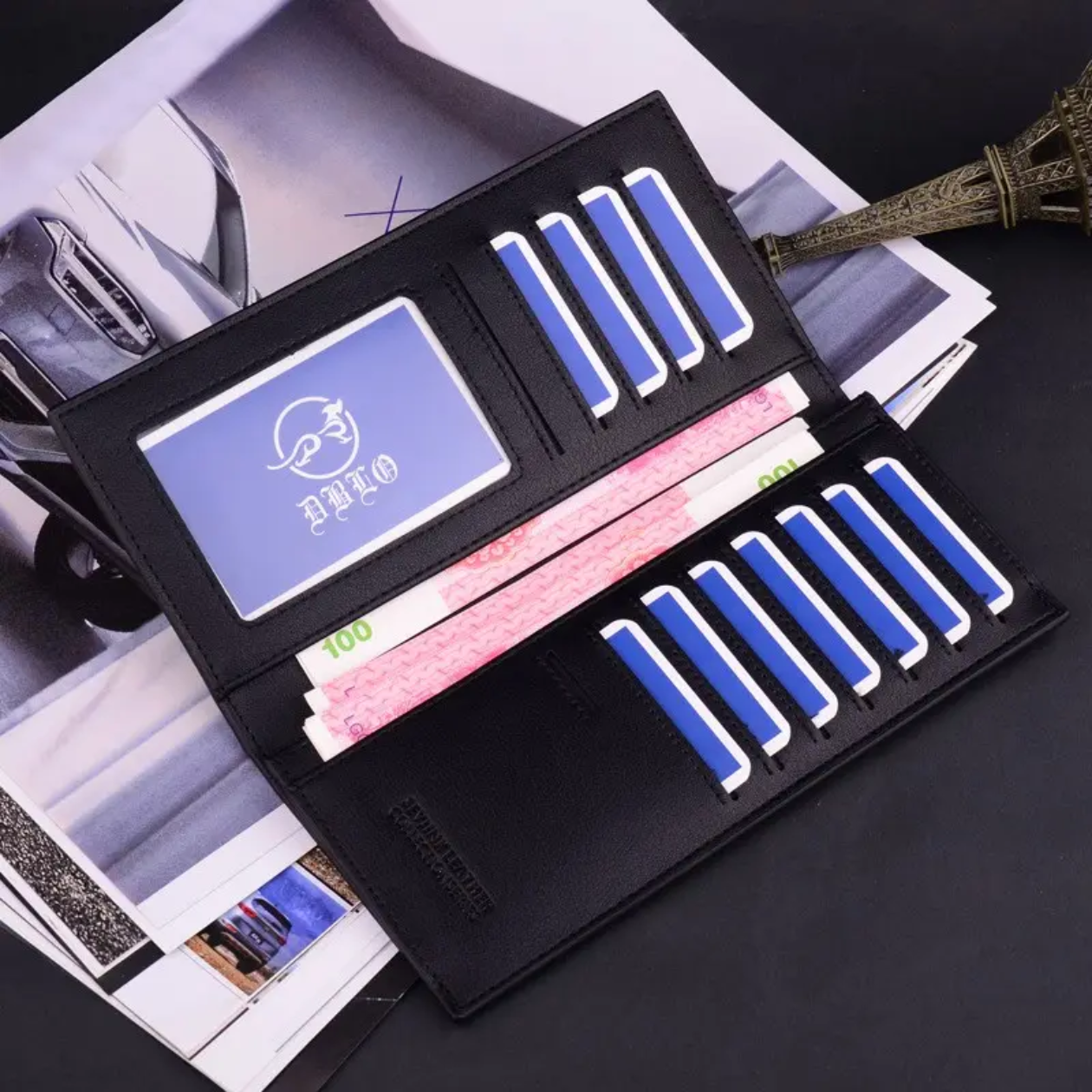 Bi-fold Pu leather thin long wallet for men women