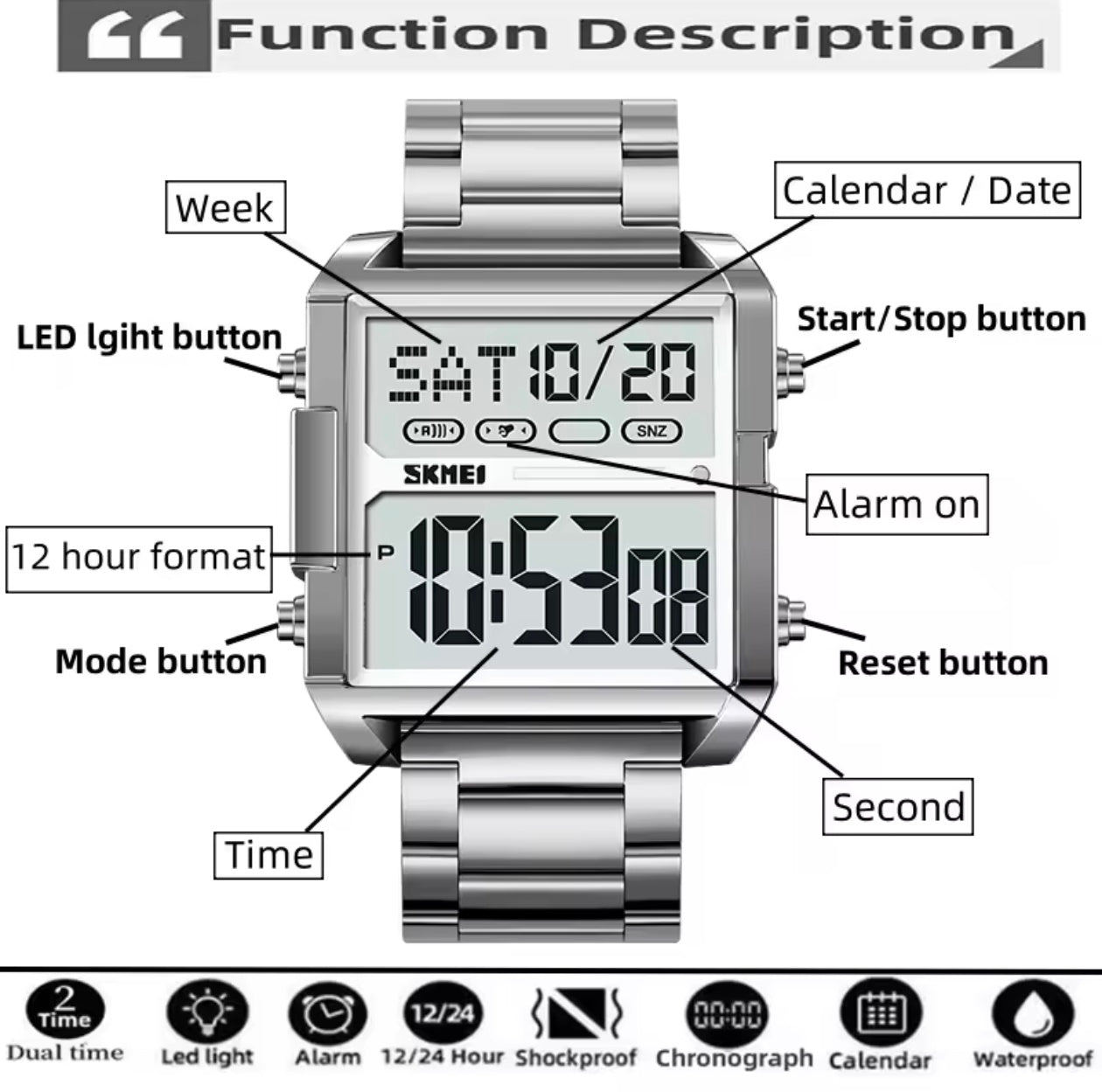 Skmei 2299 Digital Sports Watch – Dual Time Waterproof