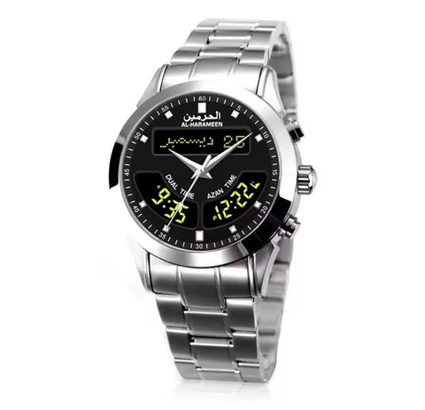Alfajar Alharmeen prayer Azan Stainless Steel watch Qibla Muslim Watch