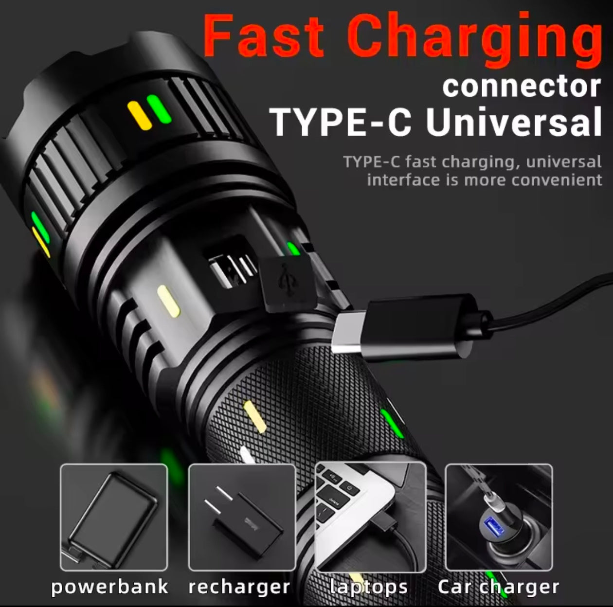 98000LM 10000MAH Powerful 100W Flashlight Portable Torch Outdoor Long Distance