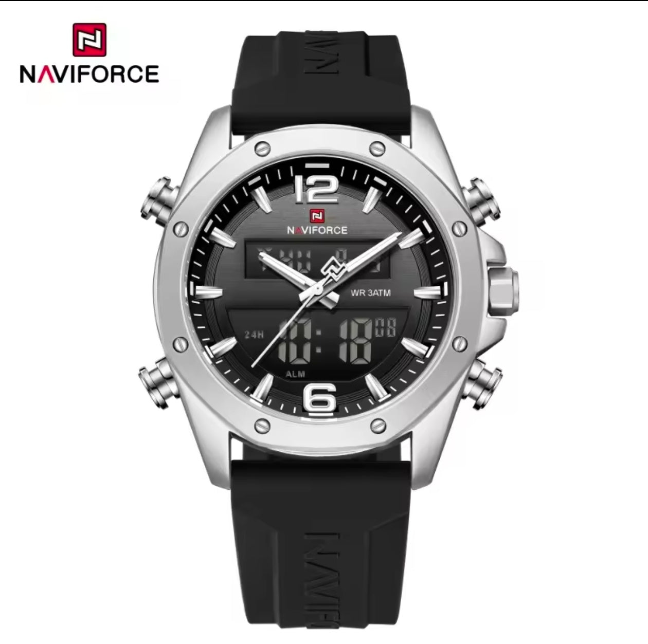 NAVIFORCE Quartz LCD Dual Display Watch with Silicone Strap 3ATM Waterproof