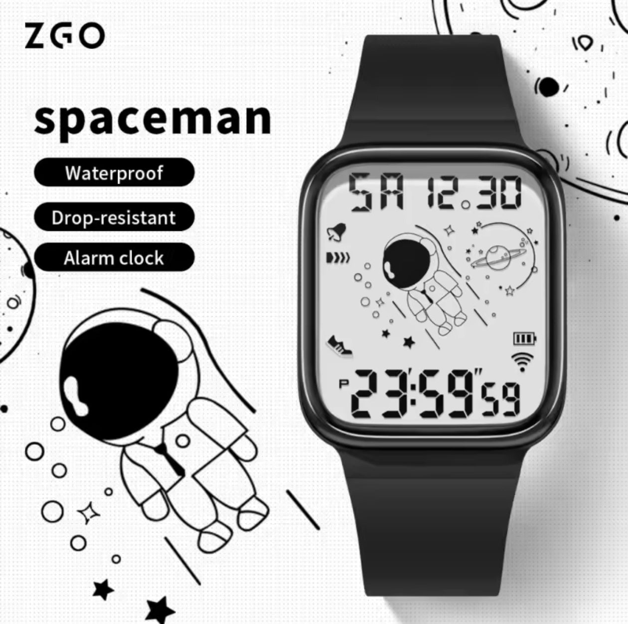 Creative Astronaut LED Digital Watch For Men Women Alarm Sport Waterproof Luminous Watch