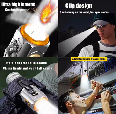 Portable Strong Flashlight Magnetic Mini Multi-functional Rechargeable Torch Super Bright