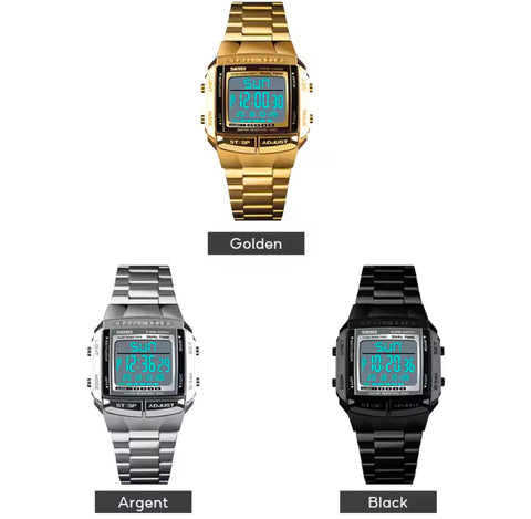SKMEI Luxury Sports Watch Golden Men's Watch Led Digital Alarm Countdown Steel Male Wrist Watches