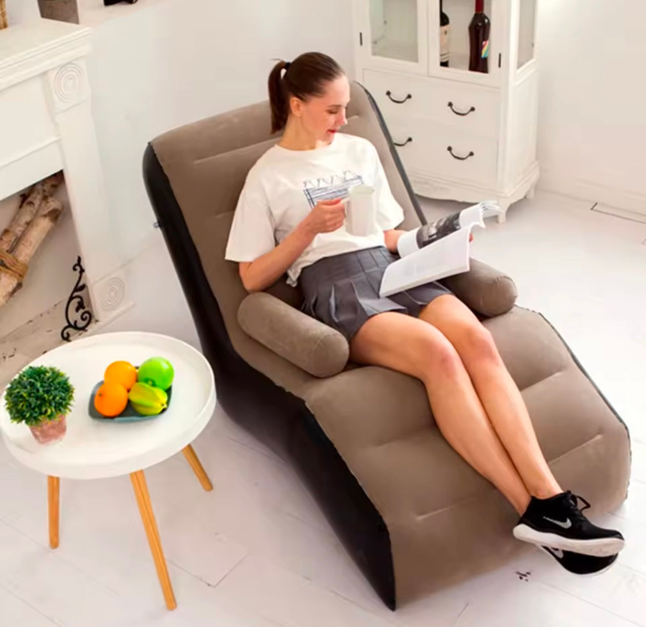 Folding Inflatable Sofa with Armrests Thickened PVC Soft Lazy Sofa Bed