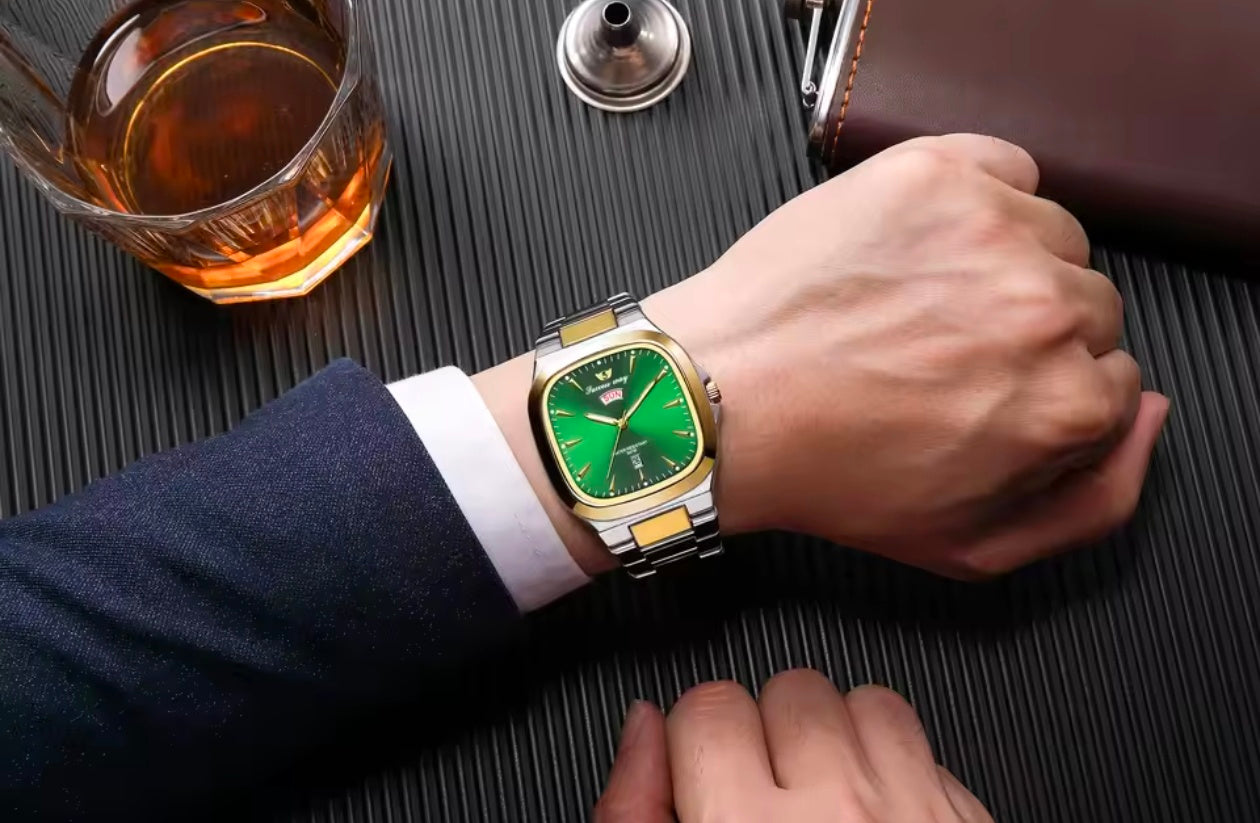 Business Stainlsee Steel Rectangle Quartz Two Tone Band Watch
