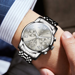 DINAR Men's Waterproof Watch Stainless Steel Luxury Chronograph Quartz Watch