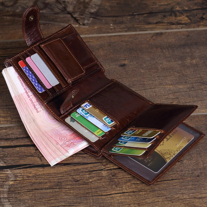Men's Genuine Leather Wallet Coin Purse Card Case Mens Vintage Trifold Wallets