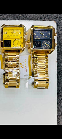 Matturi  Luxury Fashion Watch  Stainless Steel Sports Square Digital Analog Big Quartz Watch